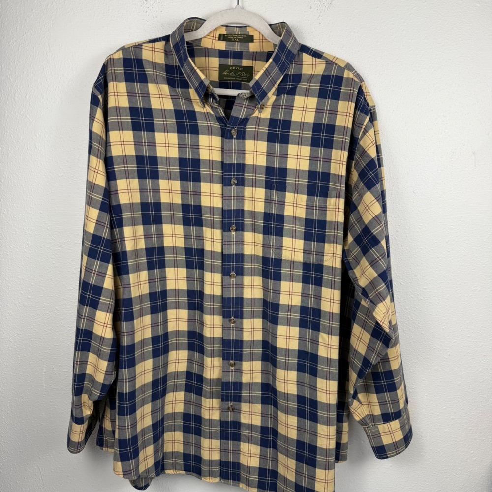 Orvis Signature Collection Mens XXL Plaid Cotton Wool Button Down Shirt Yellow
